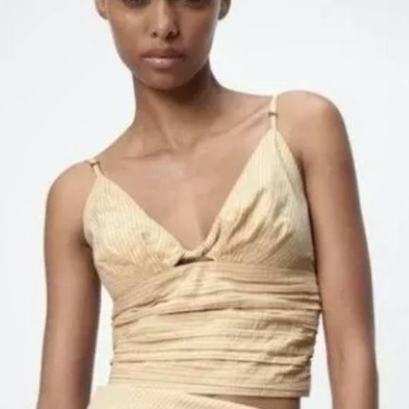 Zara Tan Pinstripes Sleeveless Crop Top Size Large - Picture 1 of 14
